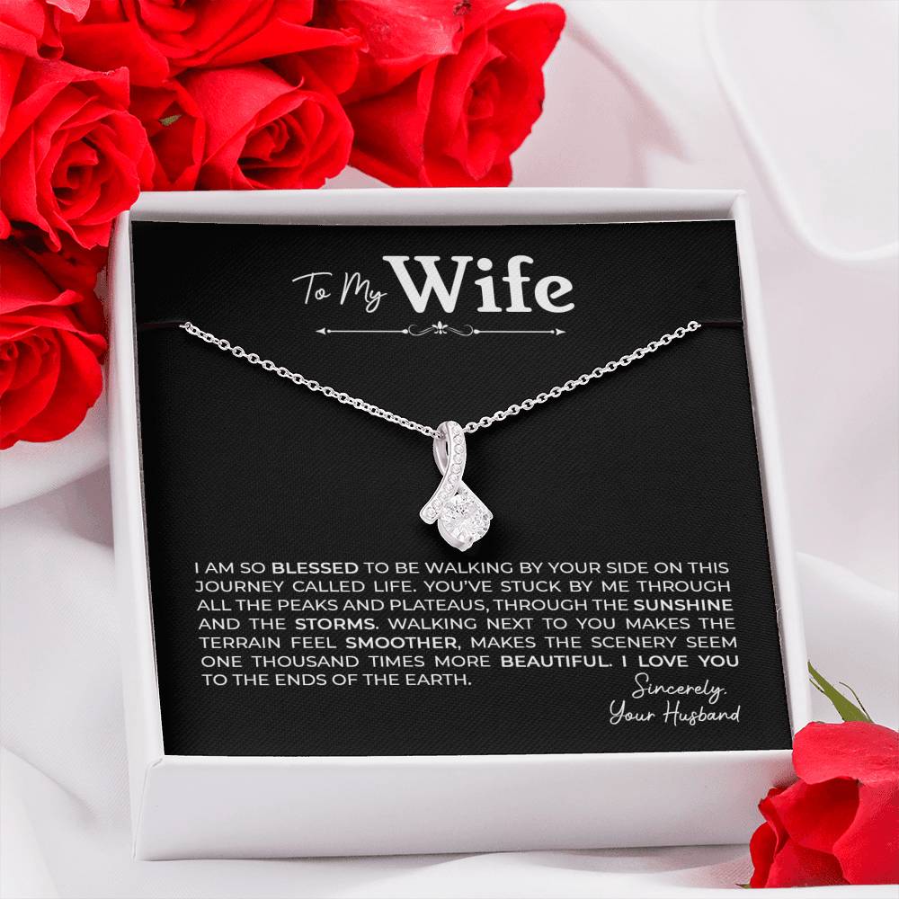 To My Wife, Gift for Wife Alluring Beauty Necklace with Message Card Black