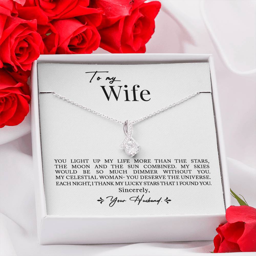 To My Wife, Romantic Best Gift for Wife Alluring Beauty Necklace with Message Card White