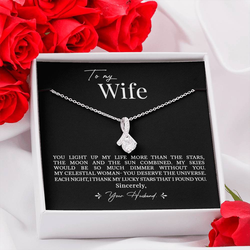 To My Wife, Romantic Best Gift for Wife Alluring Beauty Necklace with Message Card Black