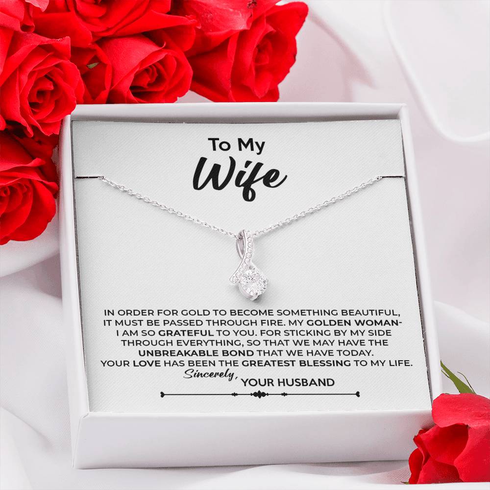 To My Wife, Best Gift for Wife Alluring Beauty Necklace with Message Card White