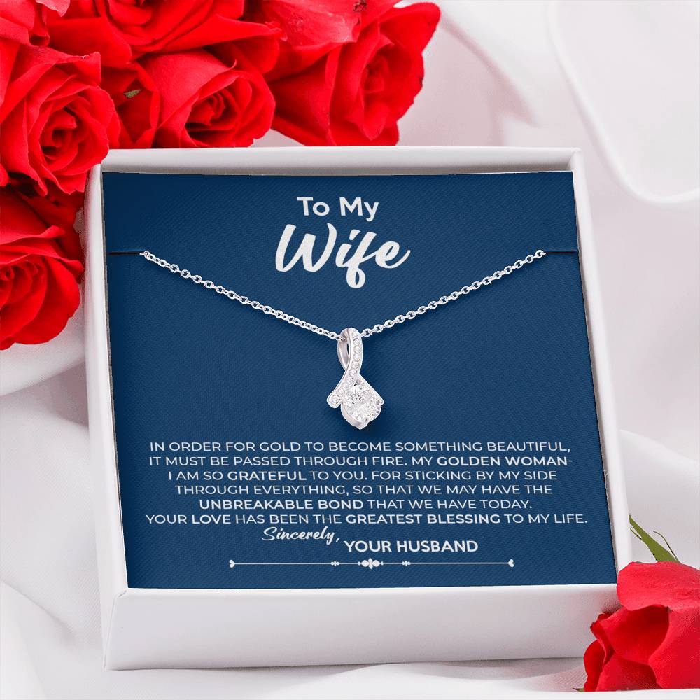 To My Wife, Best Gift for Wife Alluring Beauty Necklace with Message Card Blue