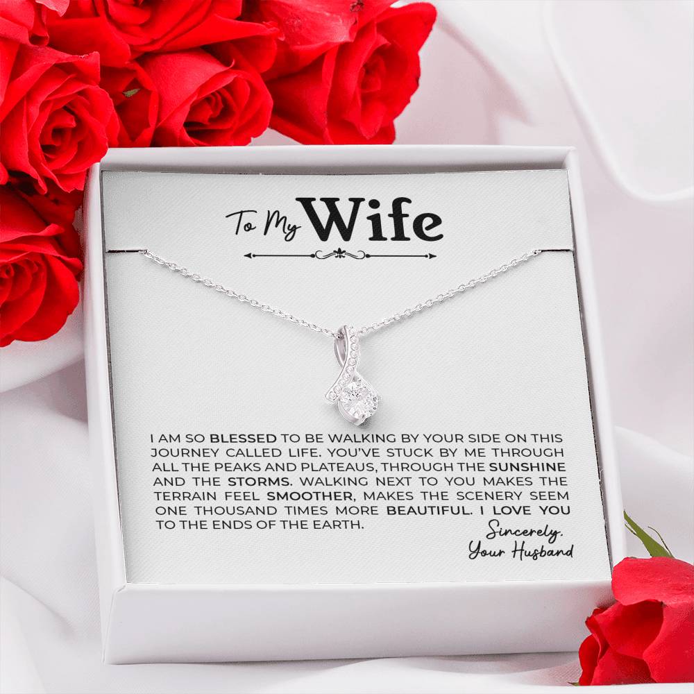 To My Wife, Gift for Wife Alluring Beauty Necklace with Message Card White