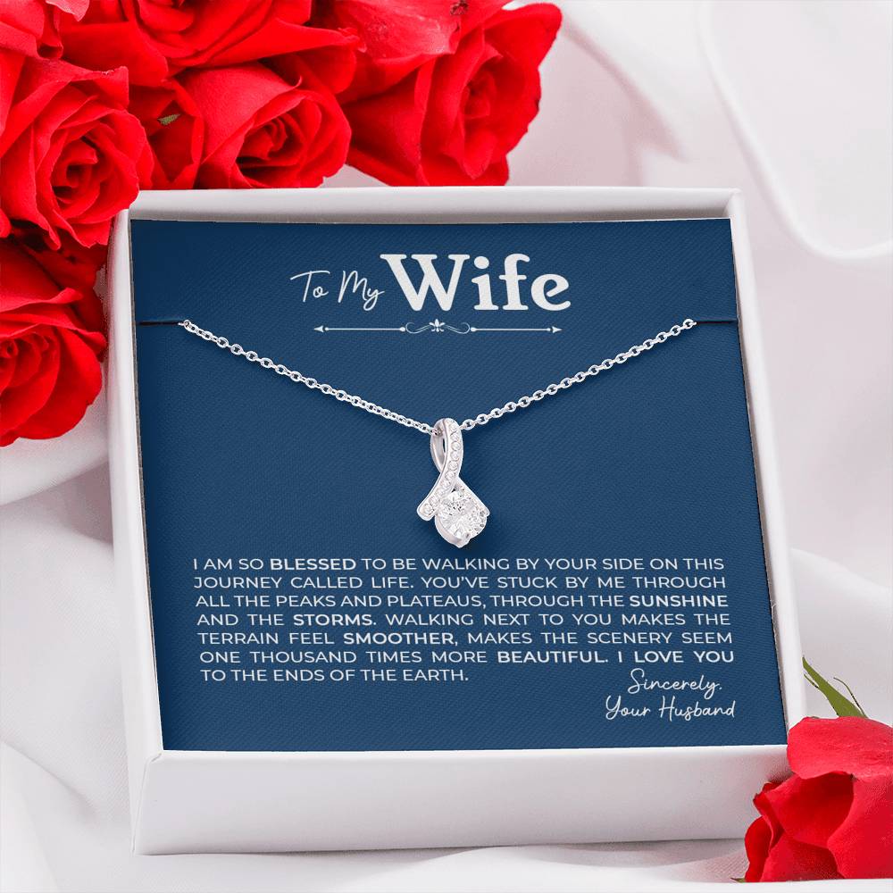 To My Wife, Gift for Wife Alluring Beauty Necklace with Message Card Blue