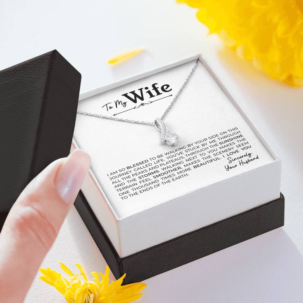 To My Wife, Gift for Wife Alluring Beauty Necklace with Message Card White