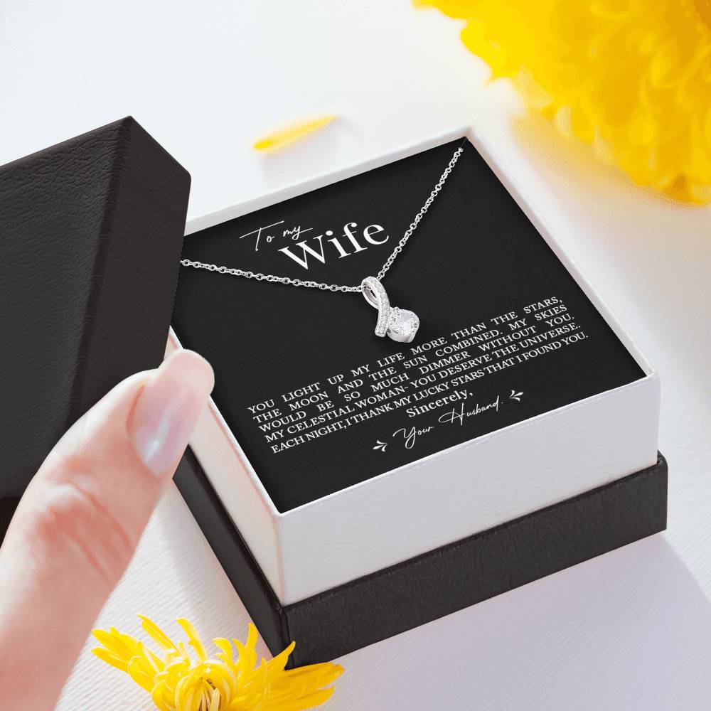 To My Wife, Romantic Best Gift for Wife Alluring Beauty Necklace with Message Card Black