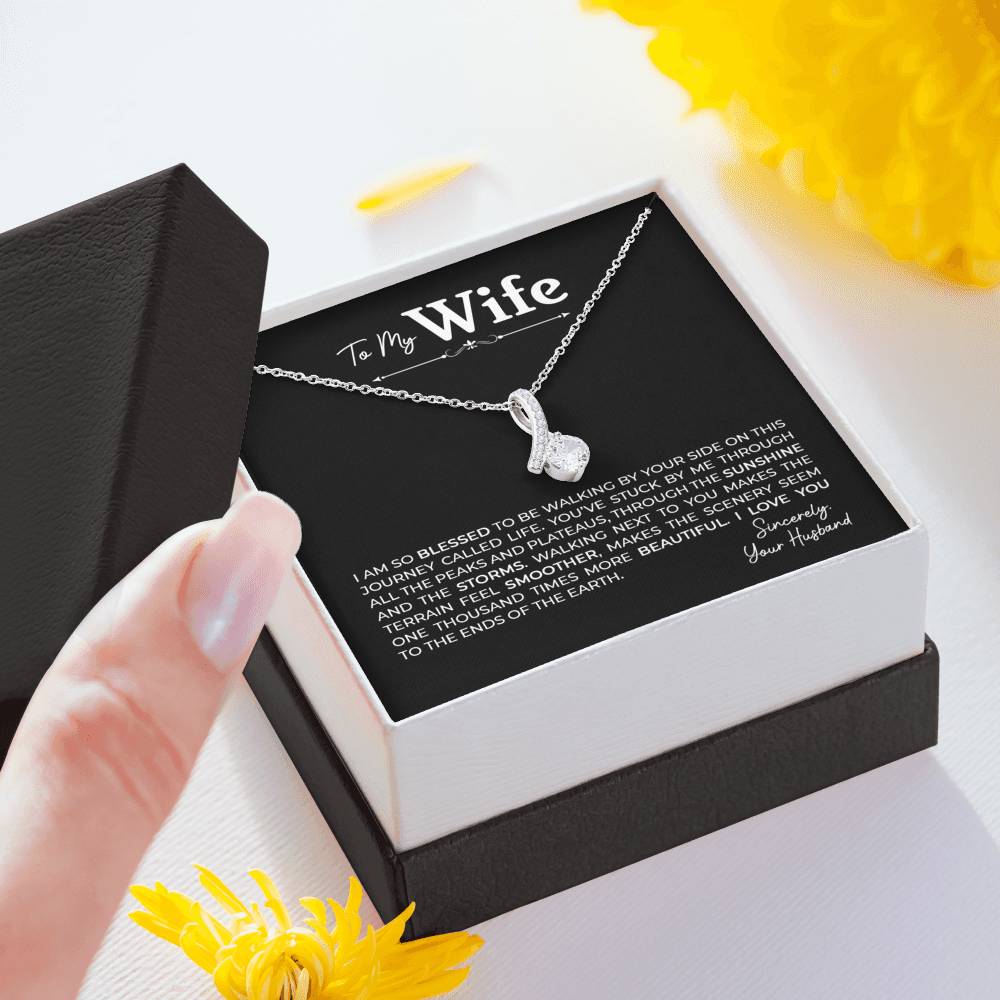 To My Wife, Gift for Wife Alluring Beauty Necklace with Message Card Black