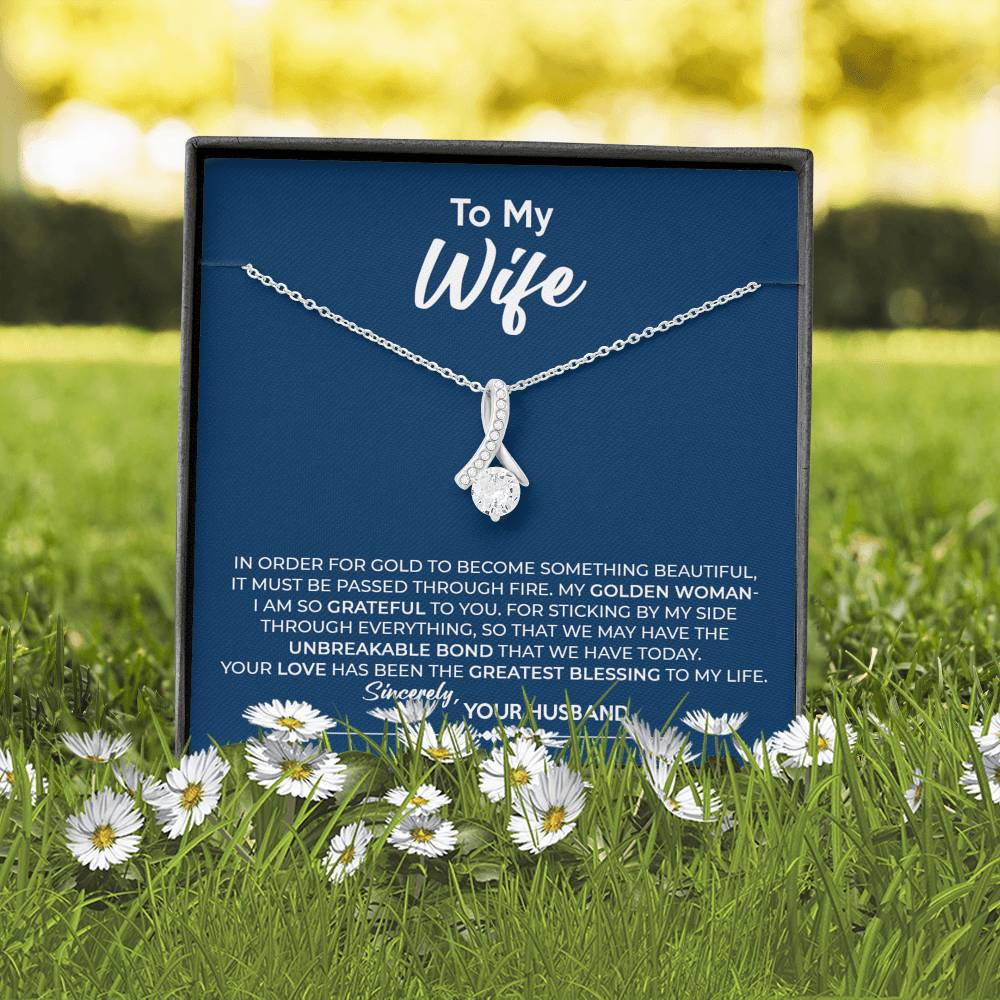 To My Wife, Best Gift for Wife Alluring Beauty Necklace with Message Card Blue