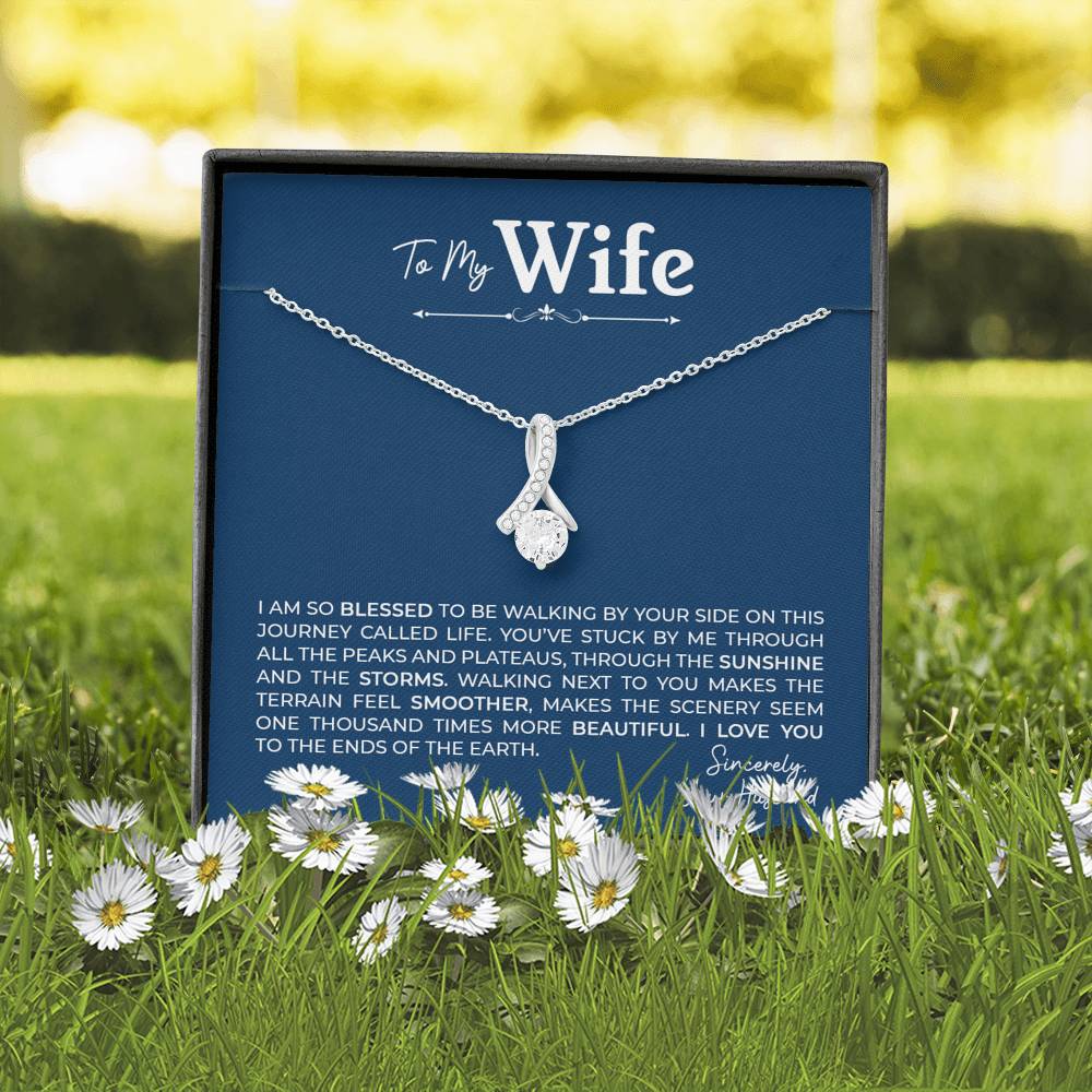 To My Wife, Gift for Wife Alluring Beauty Necklace with Message Card Blue