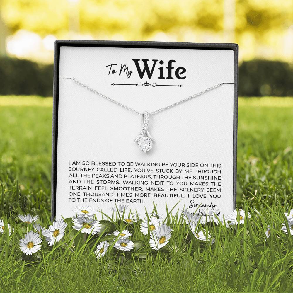 To My Wife, Gift for Wife Alluring Beauty Necklace with Message Card White