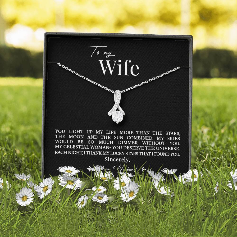 To My Wife, Romantic Best Gift for Wife Alluring Beauty Necklace with Message Card Black