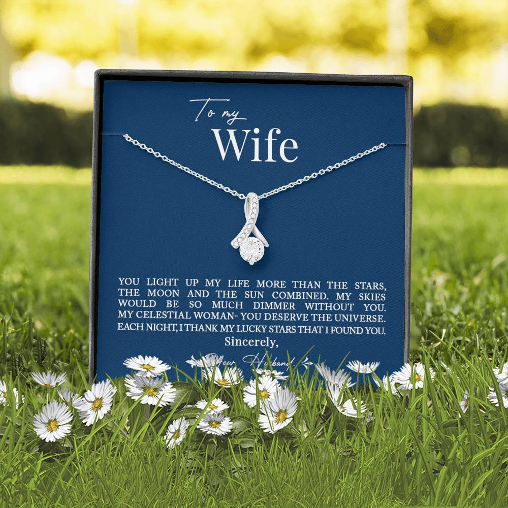 To My Wife, Romantic Gift for Wife Alluring Beauty Necklace with Message Card Blue