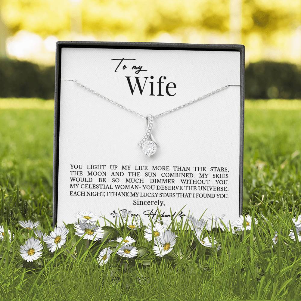 To My Wife, Romantic Best Gift for Wife Alluring Beauty Necklace with Message Card White