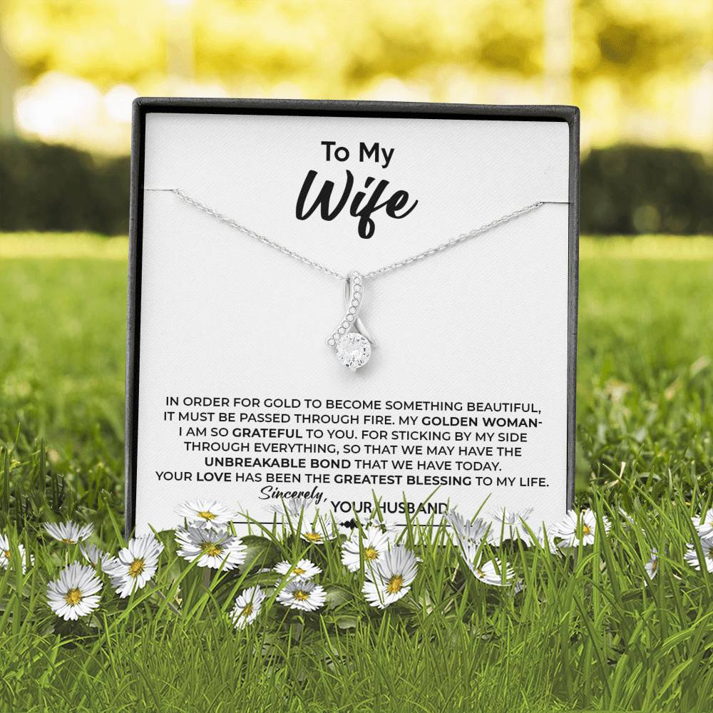 To My Wife, Best Gift for Wife Alluring Beauty Necklace with Message Card White