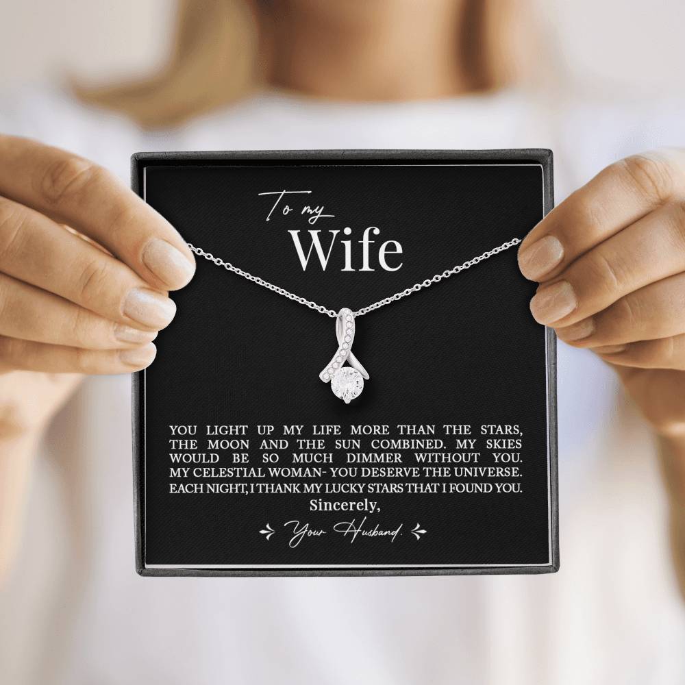 To My Wife, Romantic Best Gift for Wife Alluring Beauty Necklace with Message Card Black