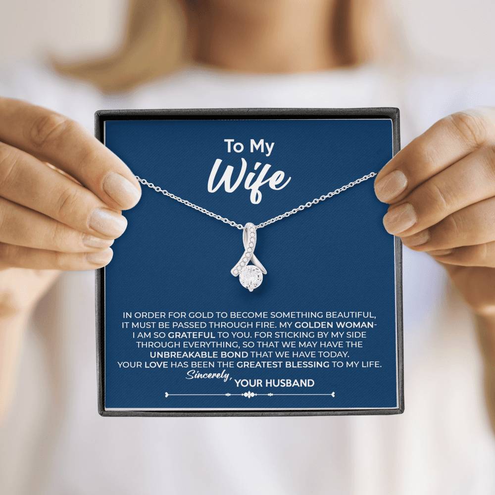 To My Wife, Best Gift for Wife Alluring Beauty Necklace with Message Card Blue