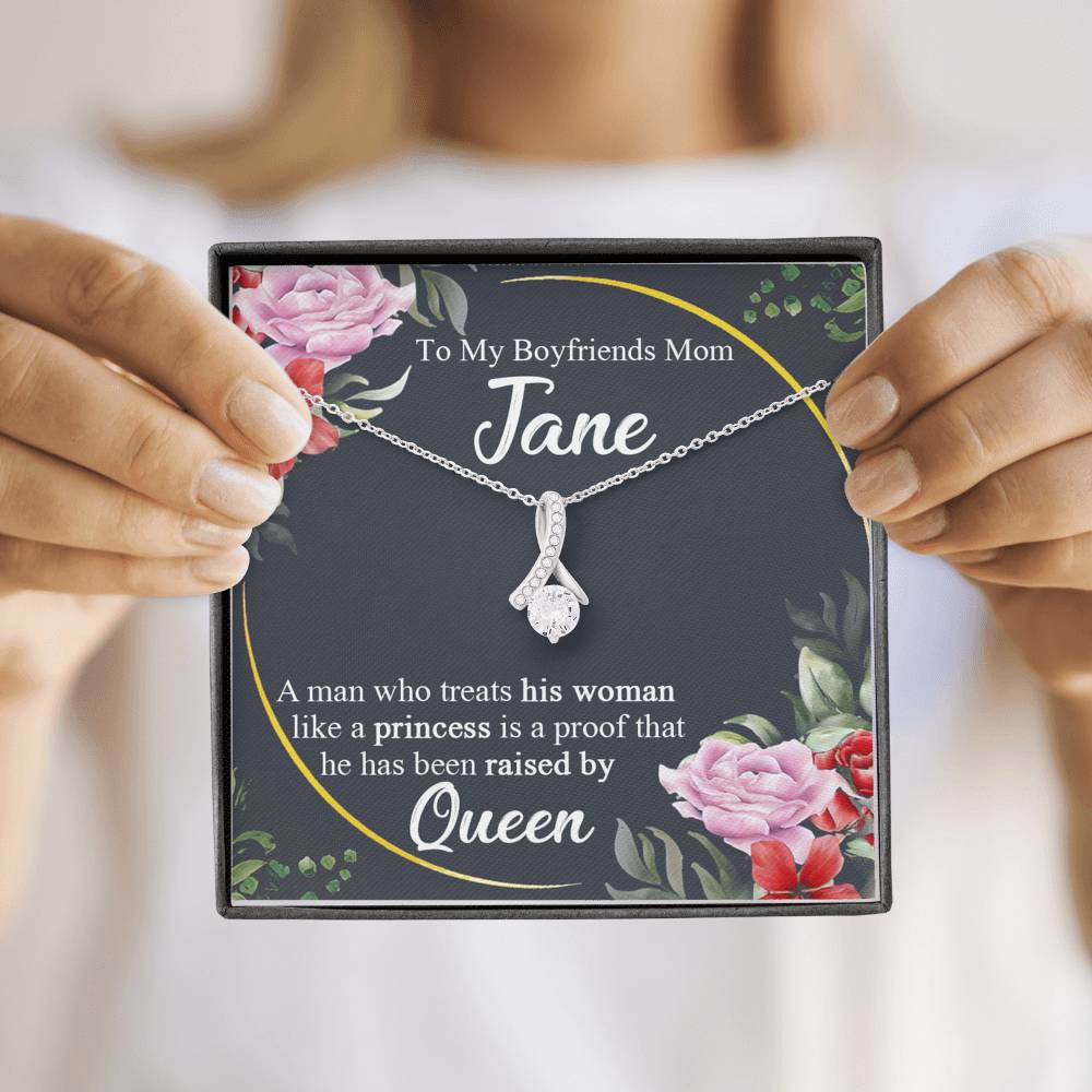 To My Boyfriends Mom Necklace with a Personalized Message Card