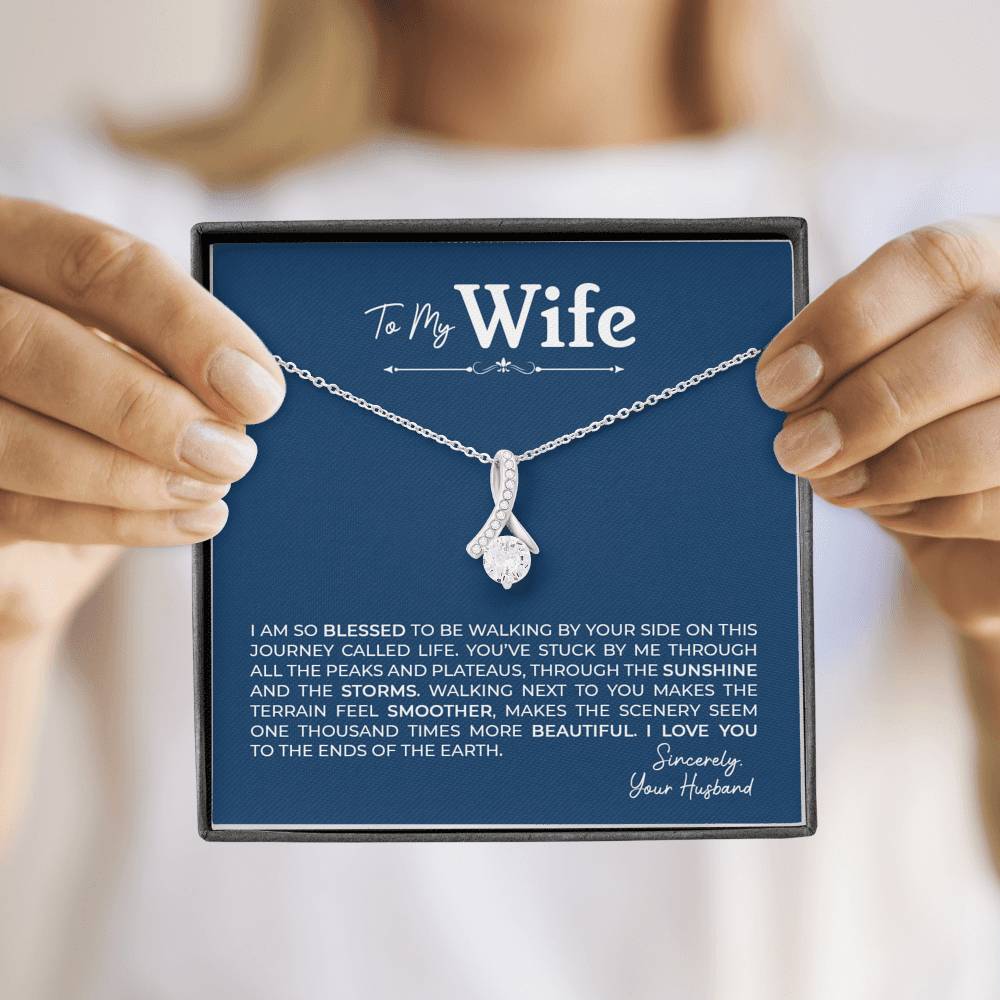 To My Wife, Gift for Wife Alluring Beauty Necklace with Message Card Blue