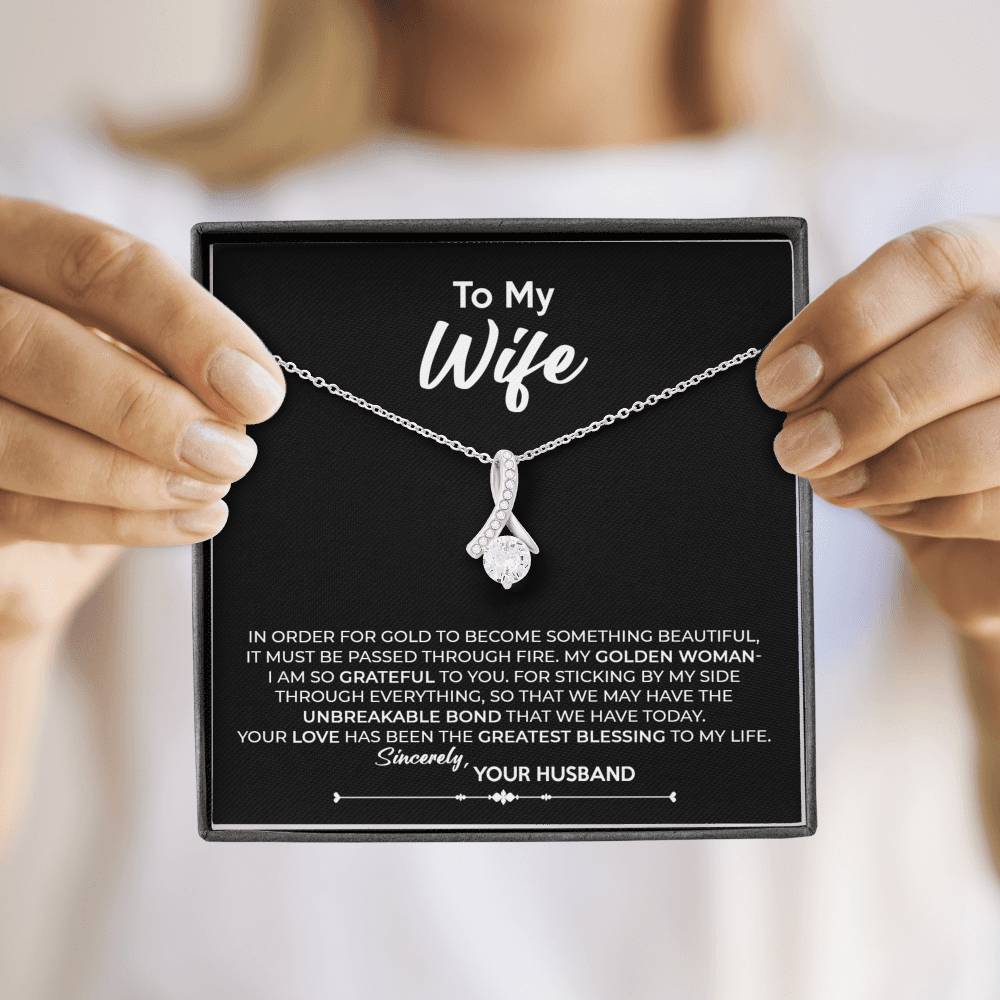 To My Wife, Best Gift for Wife Alluring Beauty Necklace with Message Card Black