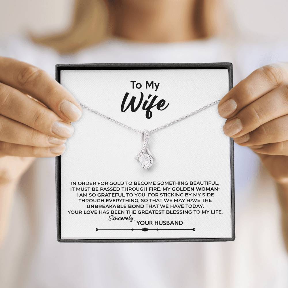 To My Wife, Best Gift for Wife Alluring Beauty Necklace with Message Card White