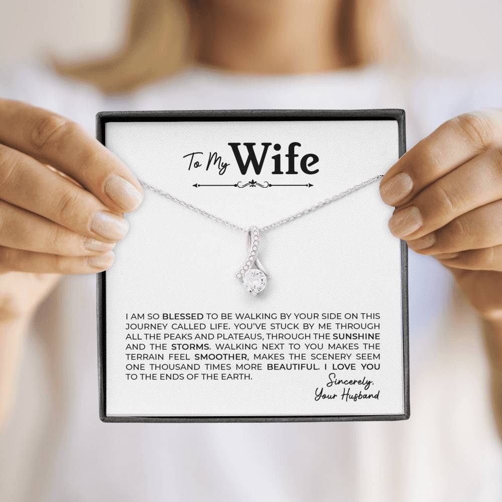 To My Wife, Gift for Wife Alluring Beauty Necklace with Message Card White