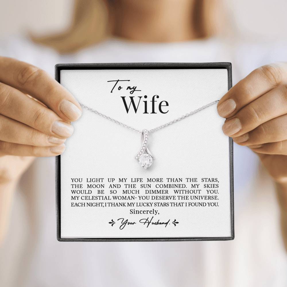 To My Wife, Romantic Best Gift for Wife Alluring Beauty Necklace with Message Card White
