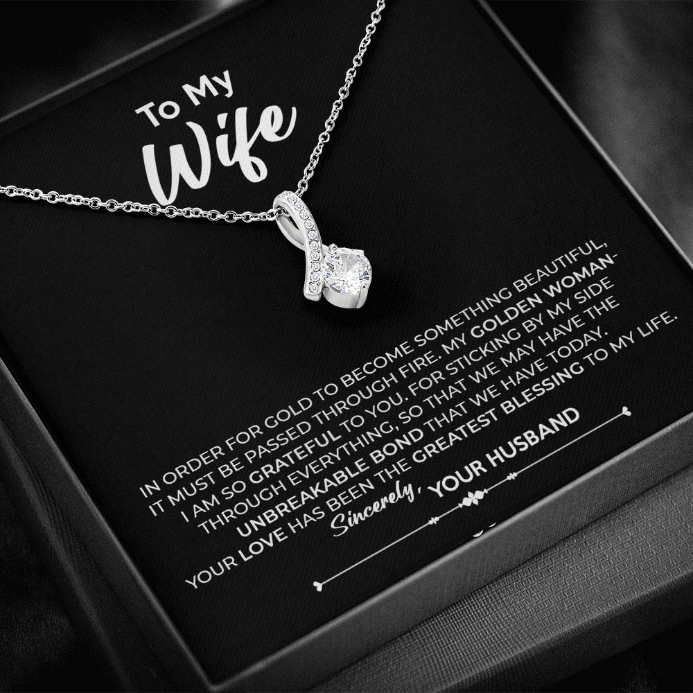 To My Wife, Best Gift for Wife Alluring Beauty Necklace with Message Card Black
