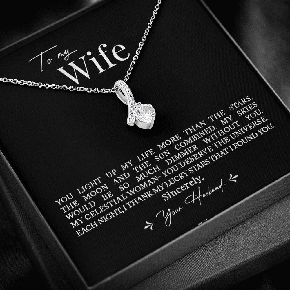 To My Wife, Romantic Best Gift for Wife Alluring Beauty Necklace with Message Card Black