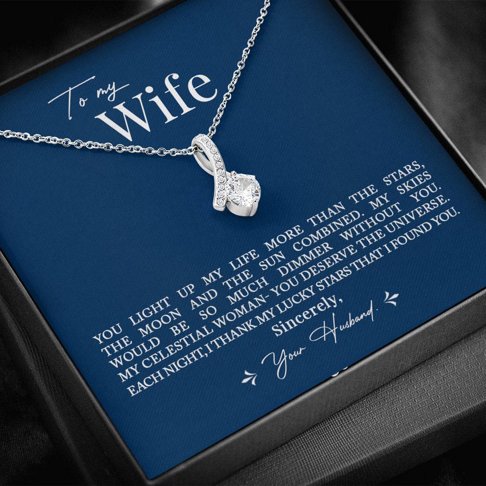 To My Wife, Romantic Gift for Wife Alluring Beauty Necklace with Message Card Blue