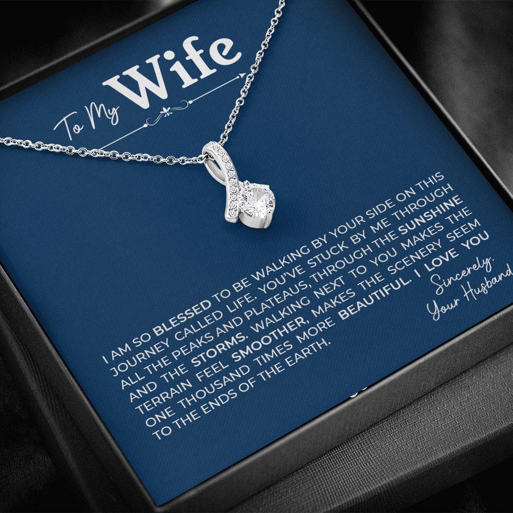 To My Wife, Gift for Wife Alluring Beauty Necklace with Message Card Blue
