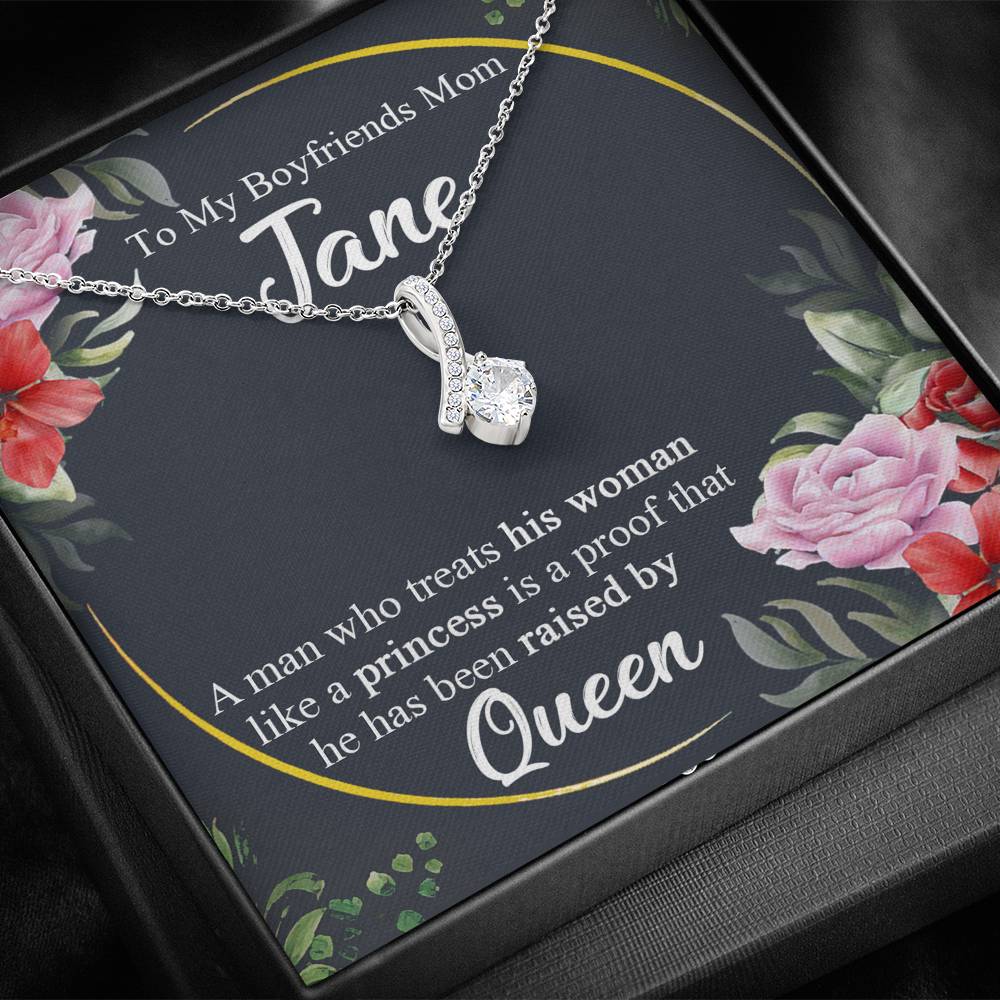 To My Boyfriends Mom Necklace with a Personalized Message Card