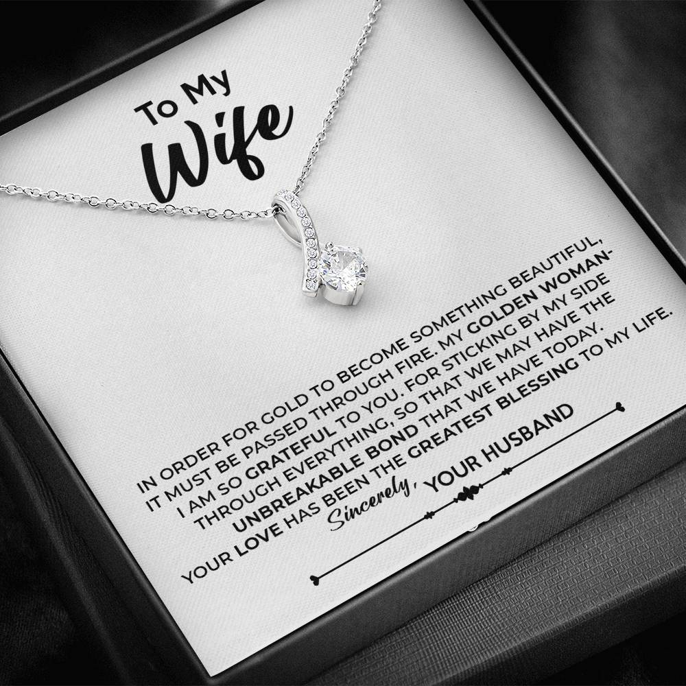 To My Wife, Best Gift for Wife Alluring Beauty Necklace with Message Card White