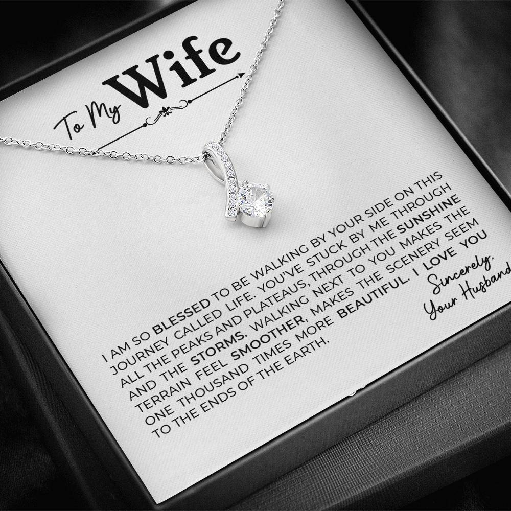 To My Wife, Gift for Wife Alluring Beauty Necklace with Message Card White