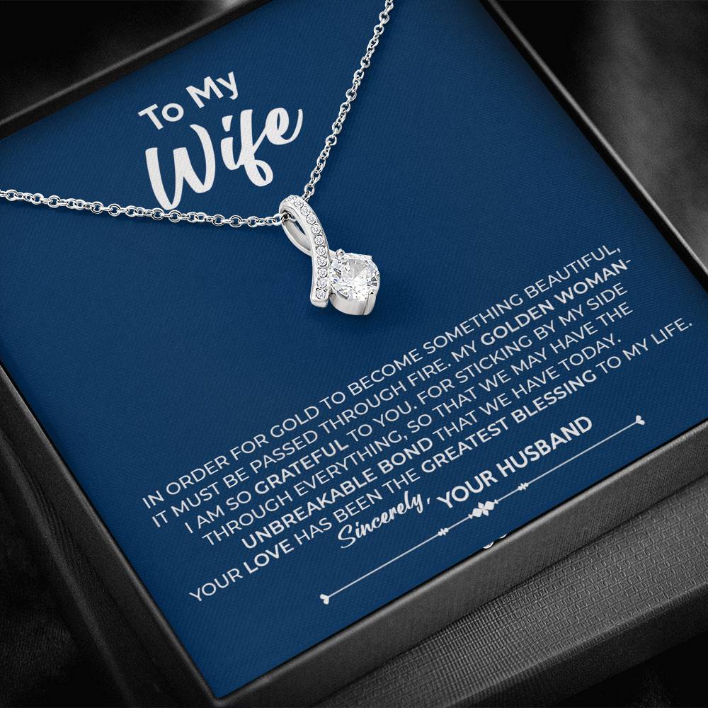 To My Wife, Best Gift for Wife Alluring Beauty Necklace with Message Card Blue