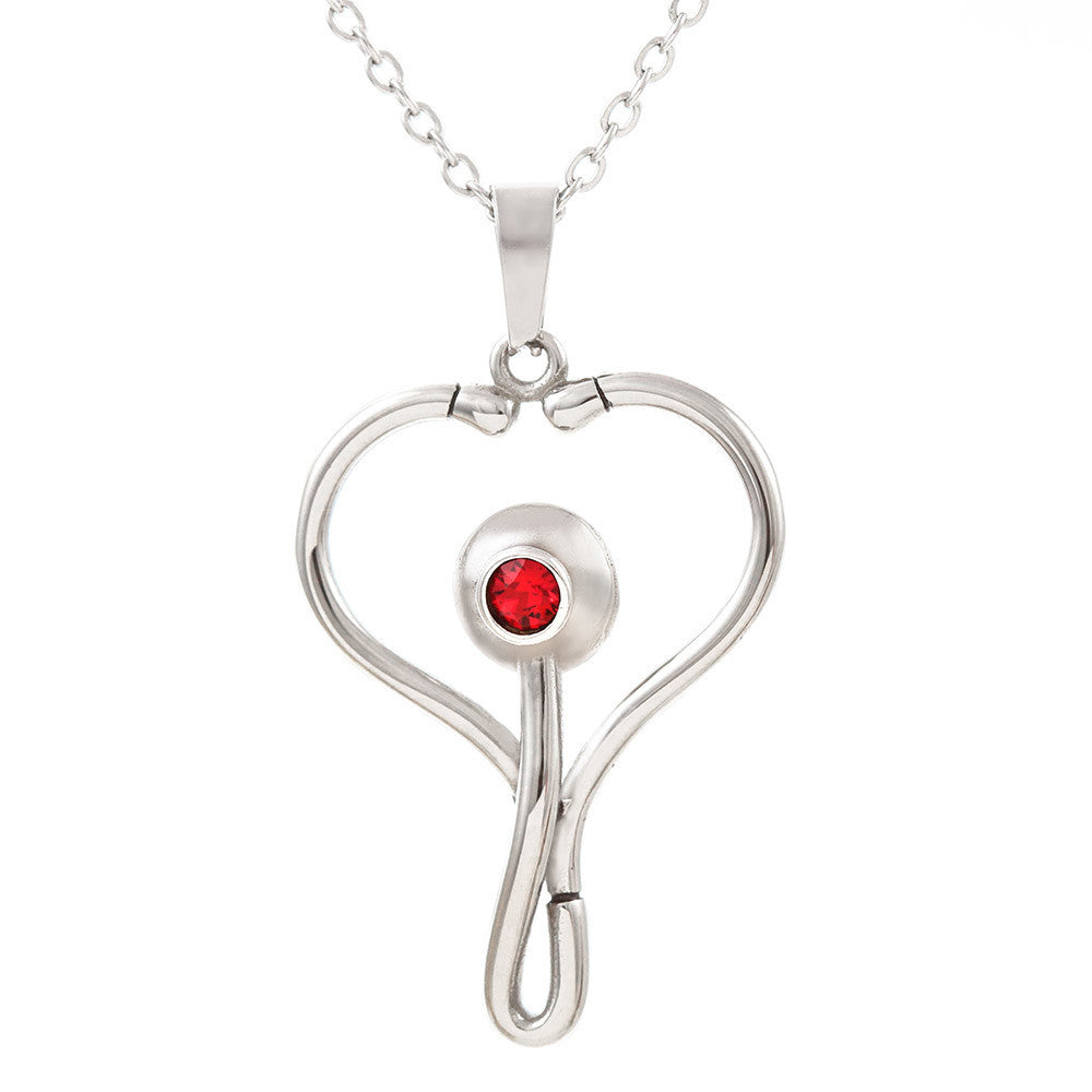 Gift for My Nurse Wife, Stethoscope Necklace with Red Swarovski® Crystal