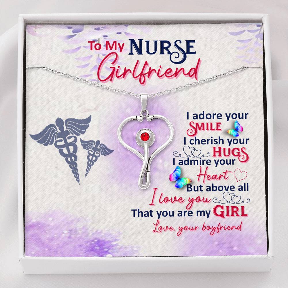 Gift for my Nurse Girlfriend, Stethoscope Necklace with Red Swarovski® Crystal