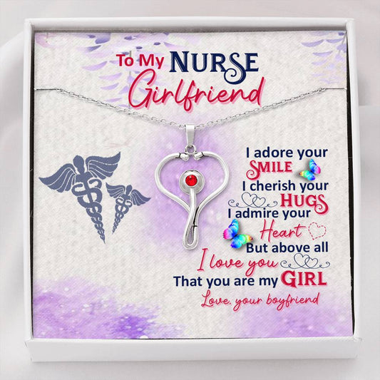 Gift for my Nurse Girlfriend, Stethoscope Necklace with Red Swarovski® Crystal