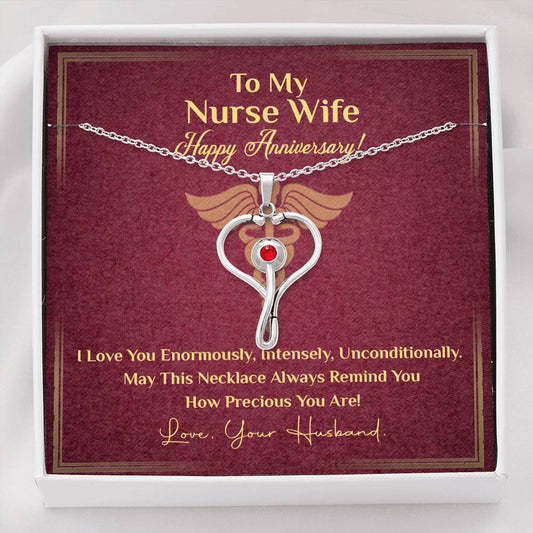 Gift for a Nurse Wife, Stethoscope Necklace with Red Swarovski® Crystal