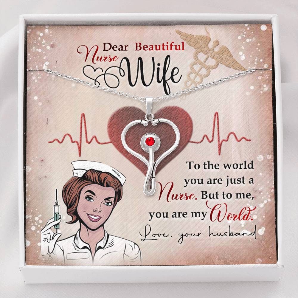 Gift for My Nurse Wife, Stethoscope Necklace with Red Swarovski® Crystal