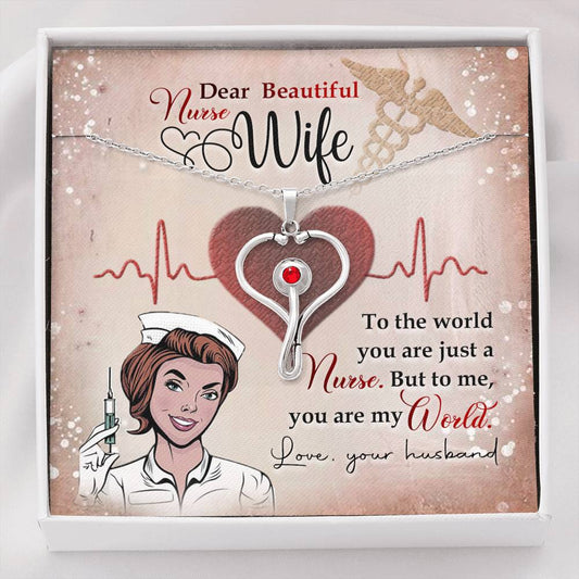 Gift for My Nurse Wife, Stethoscope Necklace with Red Swarovski® Crystal