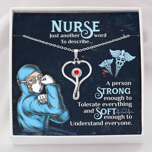 Gift for Nurse, Stethoscope Necklace with Red Swarovski® Crystal