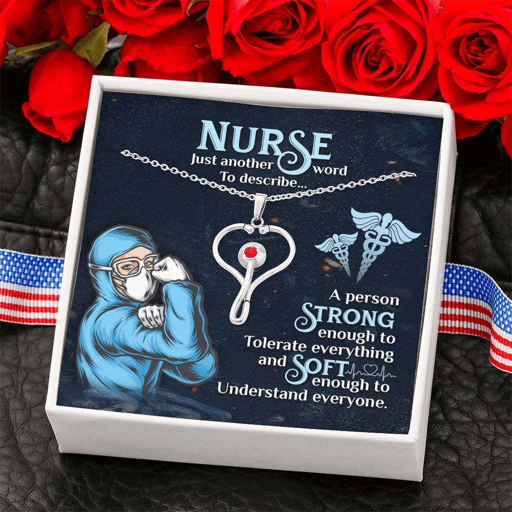 Gift for Nurse, Stethoscope Necklace with Red Swarovski® Crystal