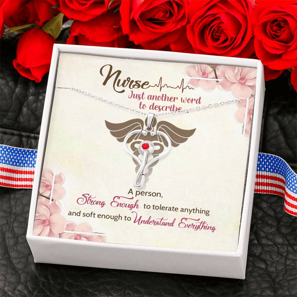 Gift for Nurse, Stethoscope Necklace with Red Swarovski® Crystal