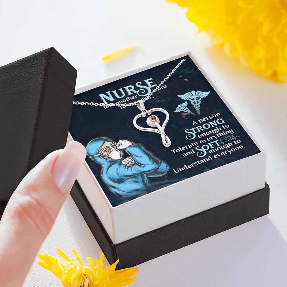 Gift for Nurse, Stethoscope Necklace with Red Swarovski® Crystal