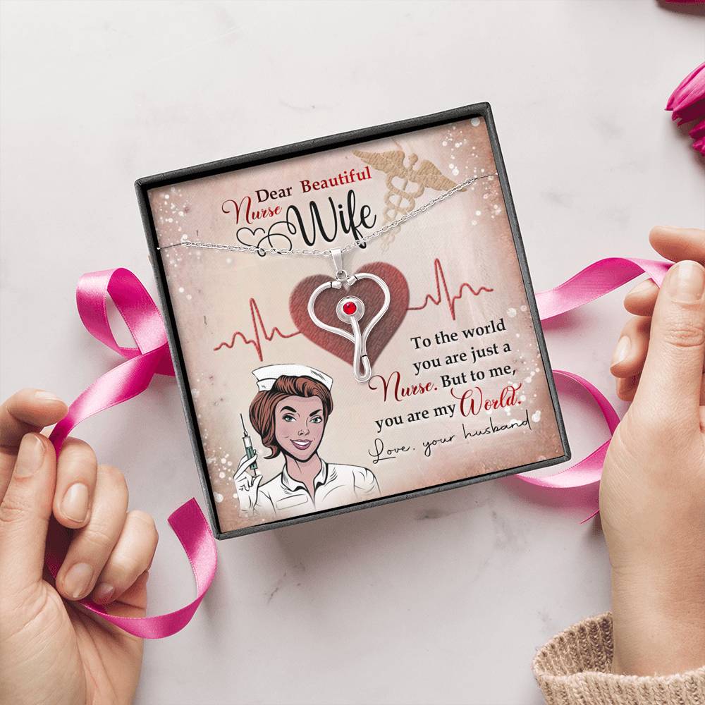 Gift for My Nurse Wife, Stethoscope Necklace with Red Swarovski® Crystal