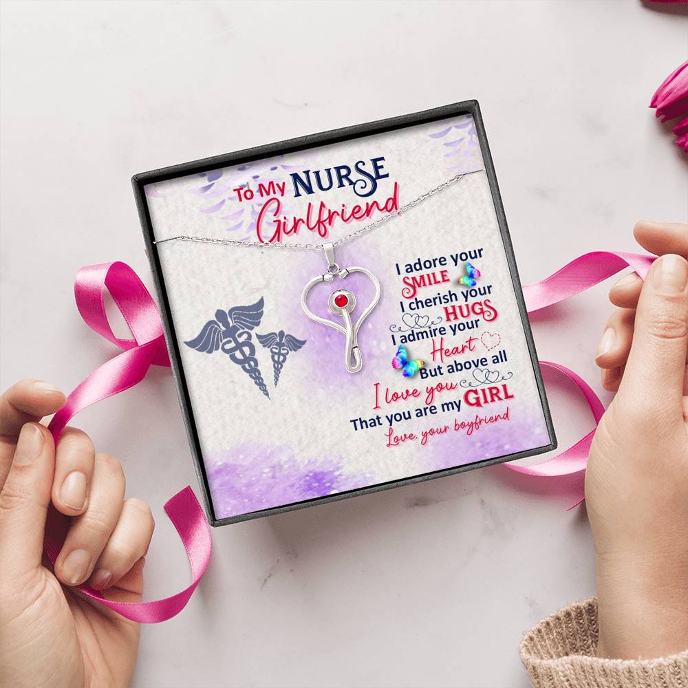 Gift for my Nurse Girlfriend, Stethoscope Necklace with Red Swarovski® Crystal