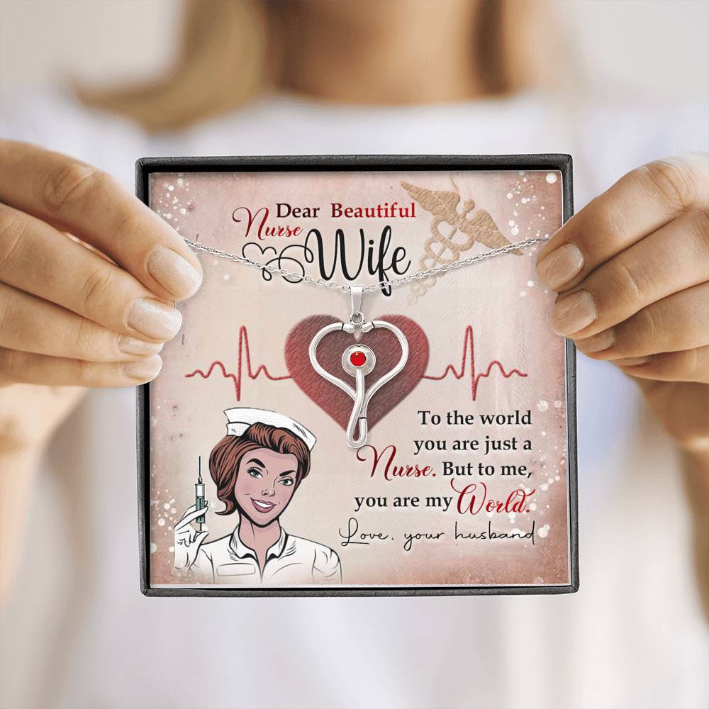 Gift for My Nurse Wife, Stethoscope Necklace with Red Swarovski® Crystal