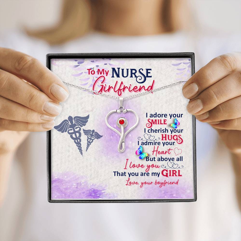 Gift for my Nurse Girlfriend, Stethoscope Necklace with Red Swarovski® Crystal