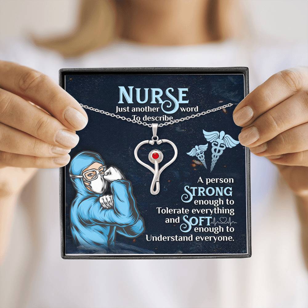 Gift for Nurse, Stethoscope Necklace with Red Swarovski® Crystal