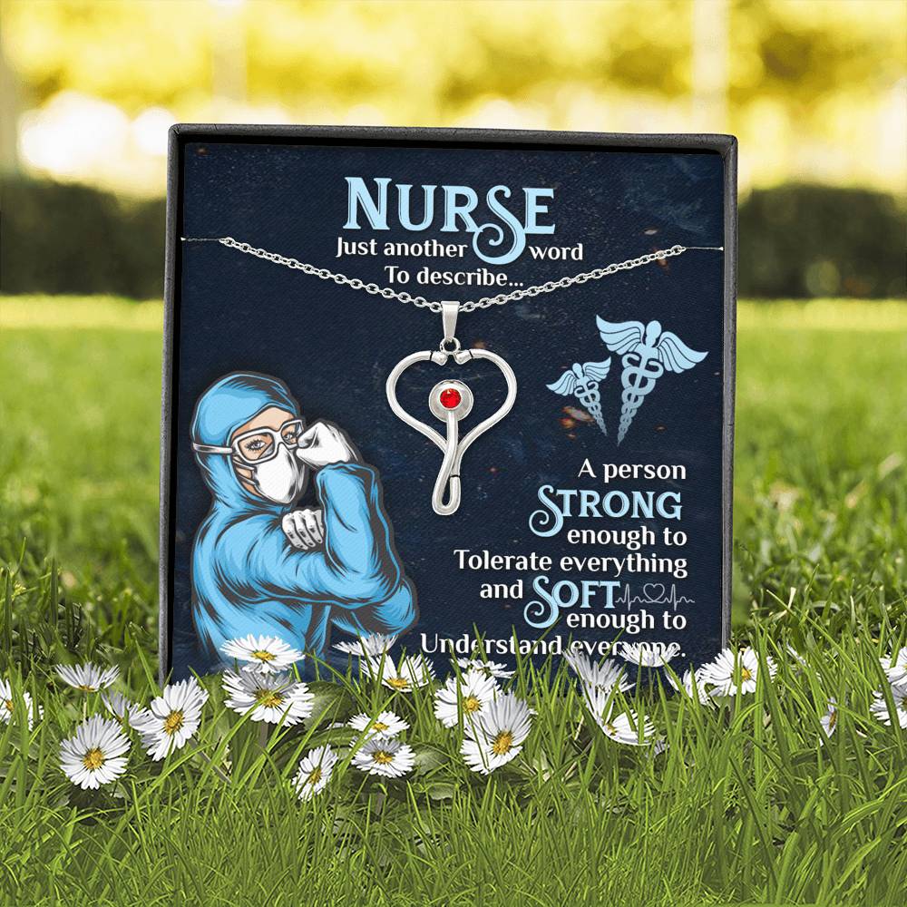 Gift for Nurse, Stethoscope Necklace with Red Swarovski® Crystal
