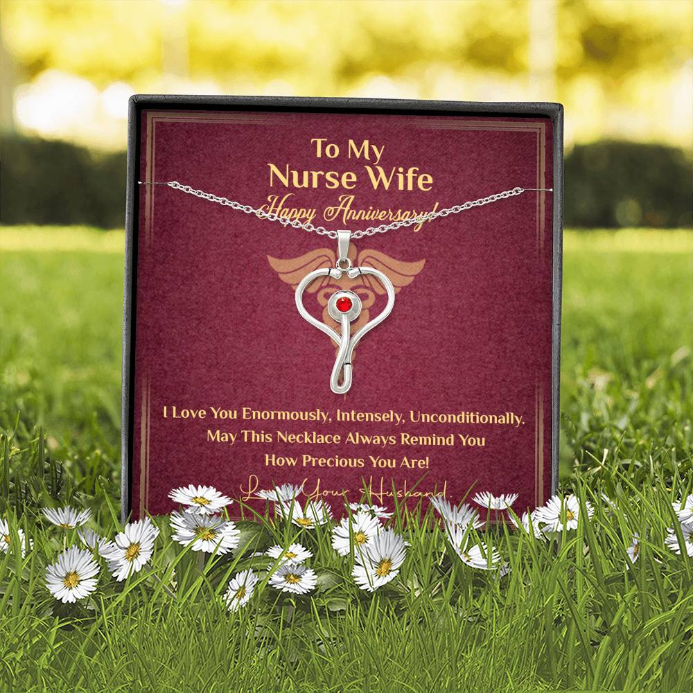 Gift for a Nurse Wife, Stethoscope Necklace with Red Swarovski® Crystal